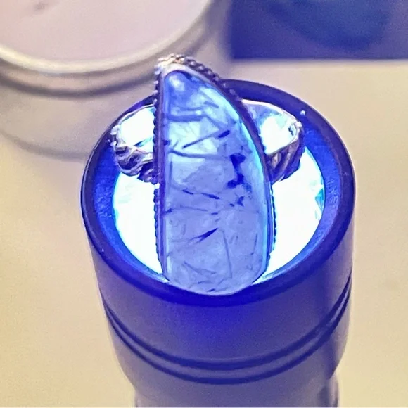 New Artisan Grey Tourmalinated Quartz Stone 925 Sterling Silver Flower Ring - Picture 15 of 17